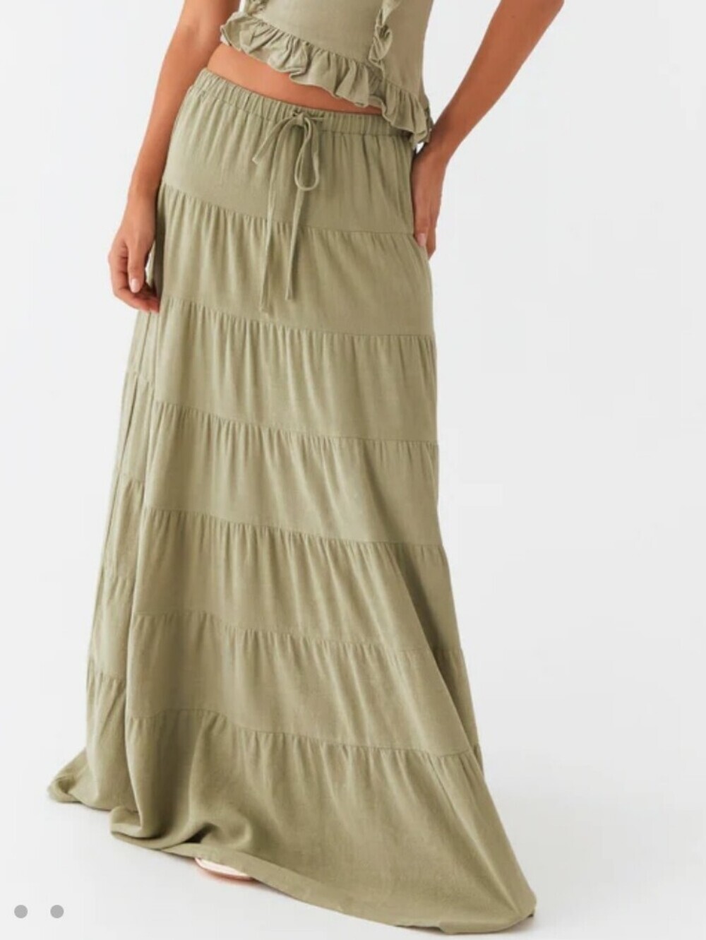 Peppermayo Mariella Linen Tiered Maxi Skirt in Sage Green - Size XL Nwt.